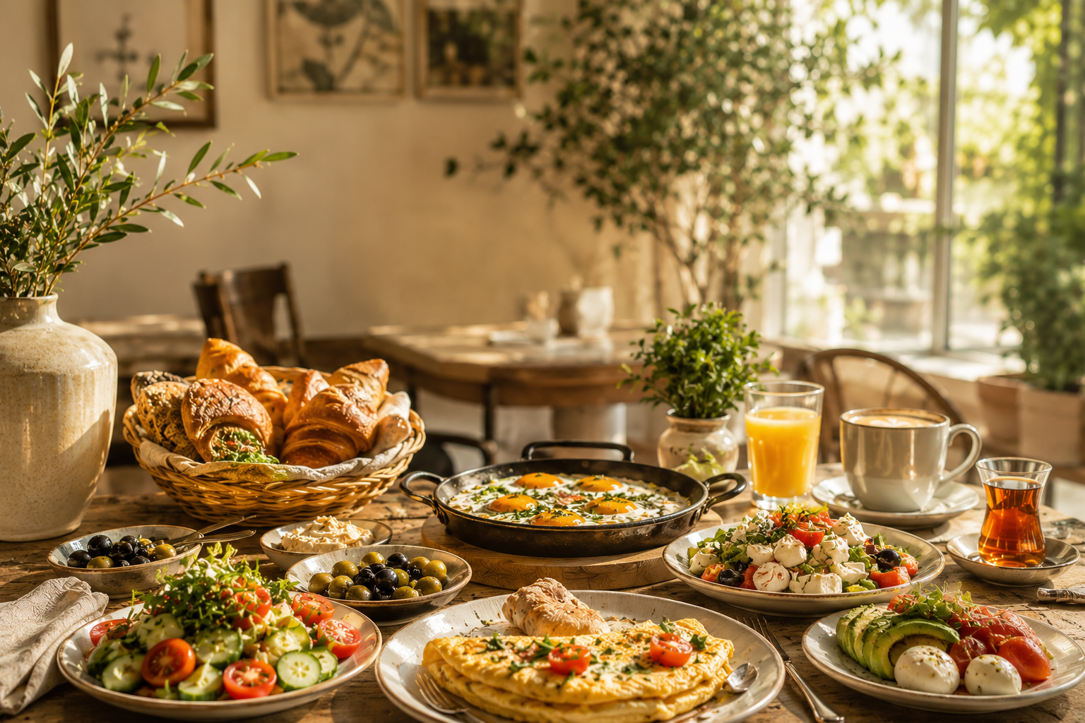 Eleganter Bistro-Tisch mit Kaffee und Speisen
